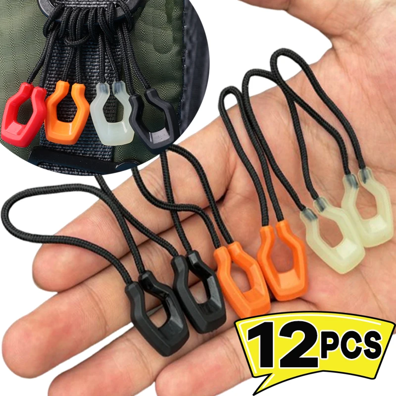 1-12PC Luminous Zipper Pullers Convenient Zipper Extension Knapsack Jacket Zippers Accessories Tent Zipper Pull Slider Head Tool