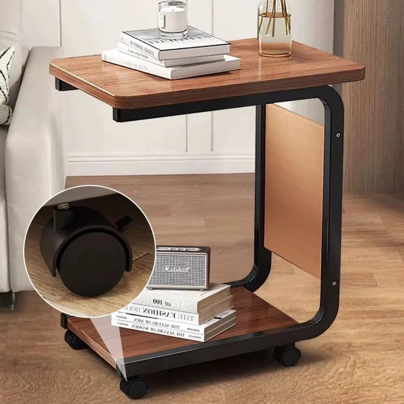 2 Tiers Small Size Corner Table For Couch With Wheels And Bed Modern Style Laptop Table In Living Room Bedroom