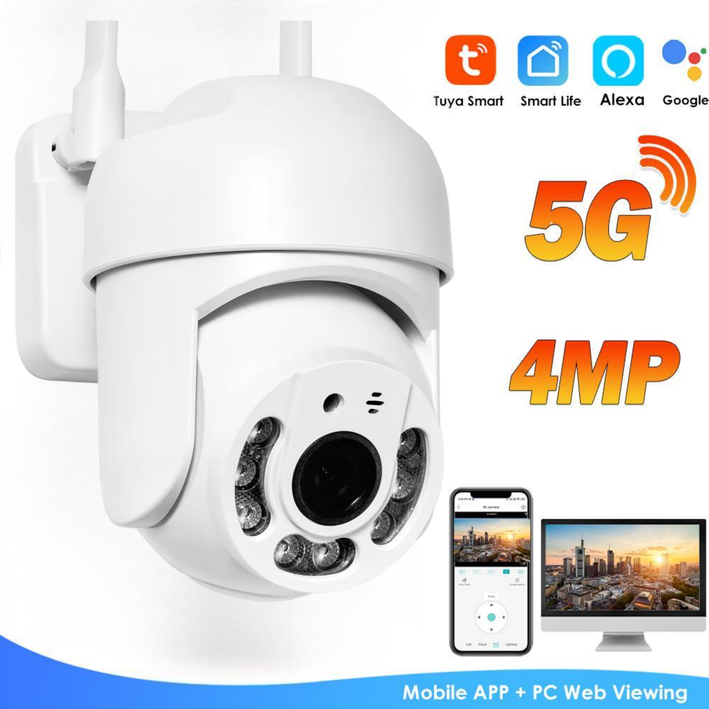Kamera sieciowa Tuya 4MP PTZ WIFI, ochrona bezpieczeństwa, zewnętrzna, IP66 wodoodporna, kamera dwuzakresowa 5G, domowy monitoring wideo