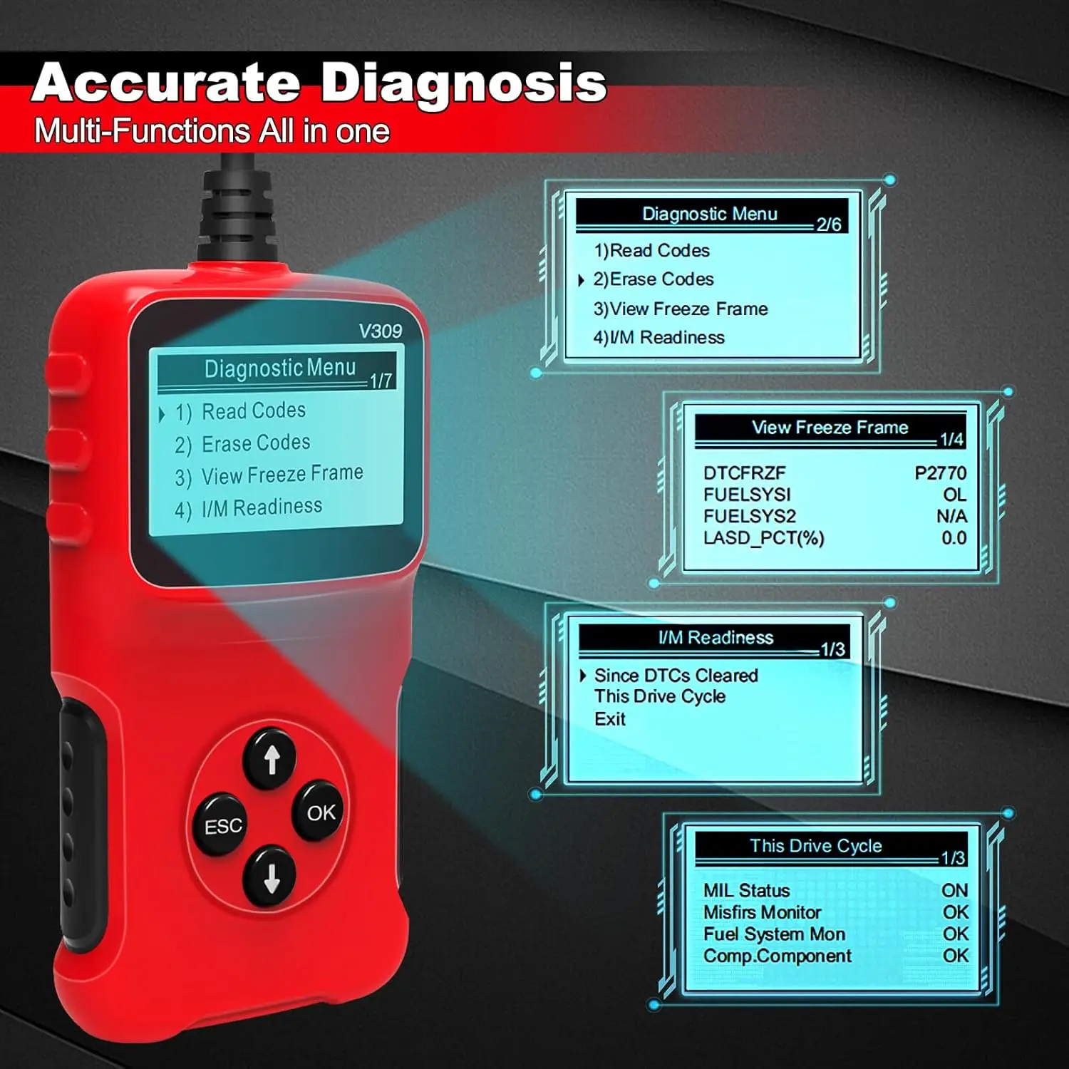 V309 Obd2 Scanner Auto Diagnostisch Hulpmiddel Motorproblemen Code Reader Obd2 Automotive Volledige Functie Scan Tool