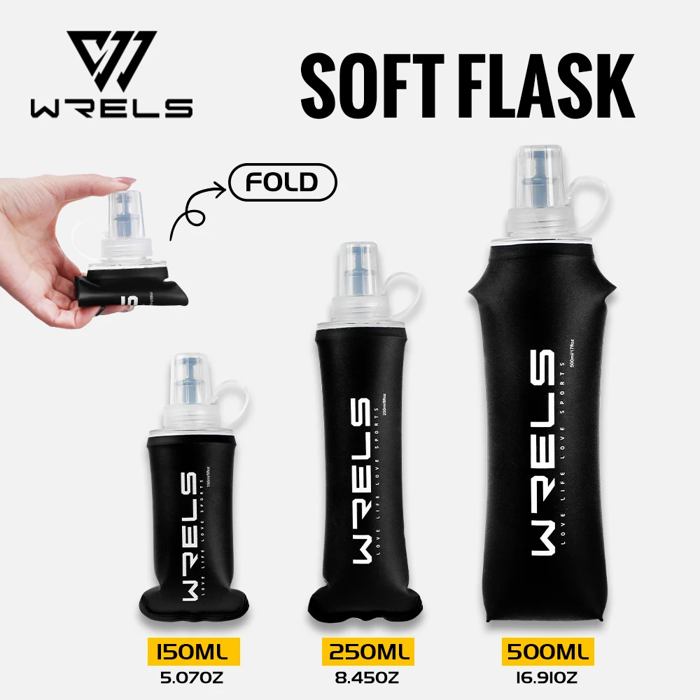 WRELS Portable TPU Soft Water Bottle BPA Free Folding Soft Flasks For Outdoor Sports Marathon Running Hydration Camping Hiking