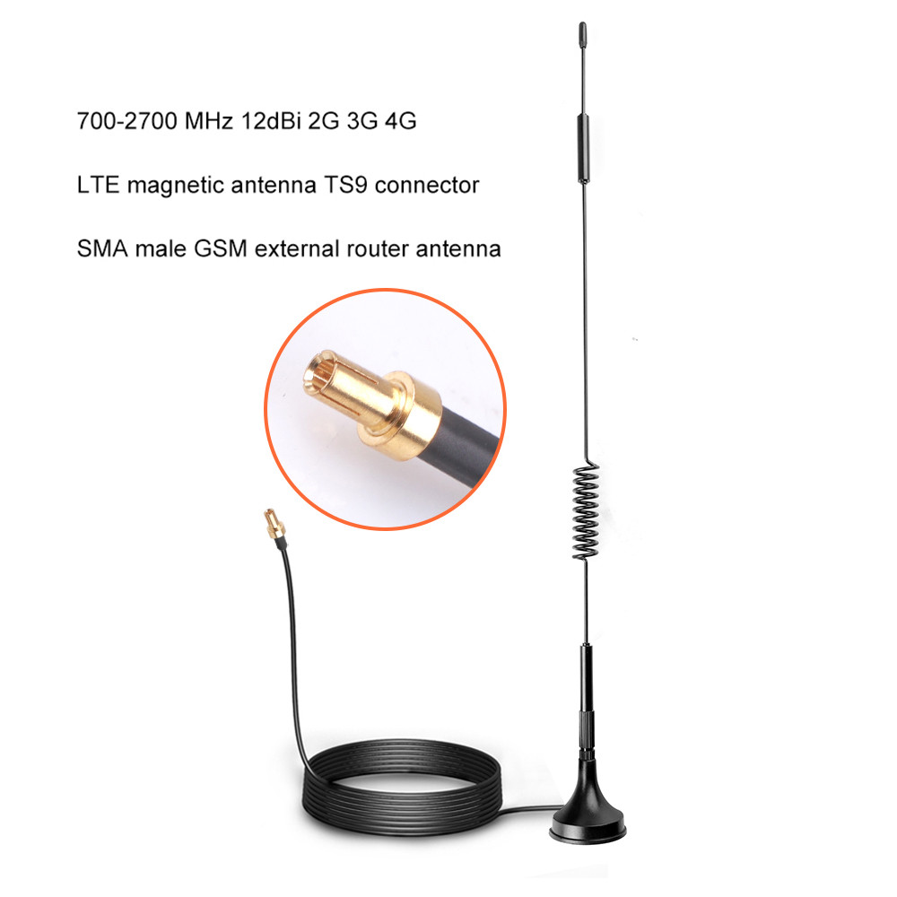 700-2700MHz 12dBi 2G 3G 4G LTE antena magnética TS9 CRC9 SMA conector macho GSM antena enrutadora externa 1,5 m