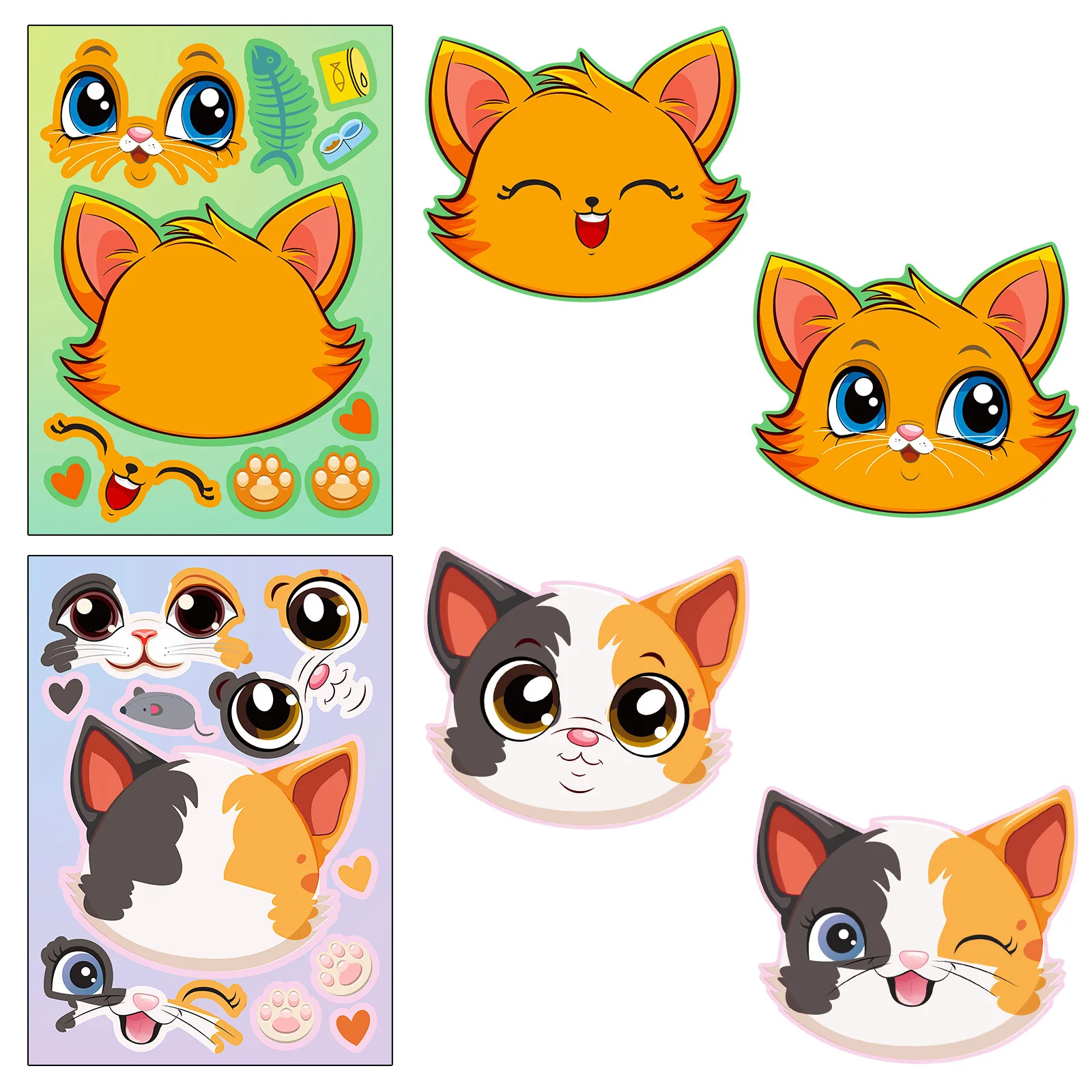 6 ชิ้นการ์ตูนหัวแมวเปลี่ยนปริศนาสติกเกอร์การ์ตูนสัตว์ Make a face ของเล่นเปลี่ยนสติกเกอร์ DIY ของเล่นเด็ก