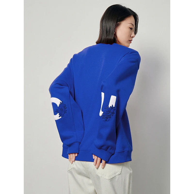TOYOUTH sudadera de felpa para mujer 2024 Otoño Invierno manga larga cuello redondo bordado Casual pulóver sudaderas con capucha sudadera 3 colores
