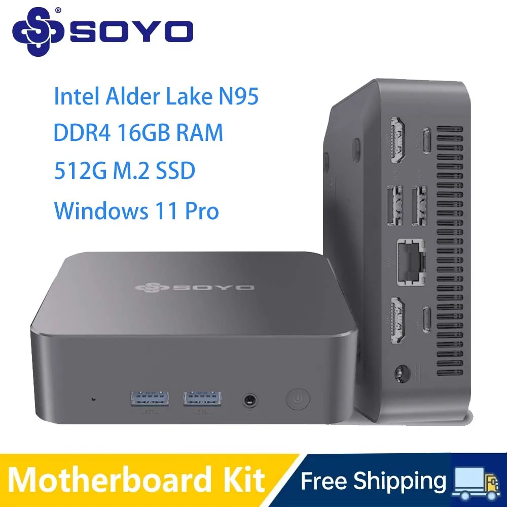 SOYO M4 Air Mini PC Intel Alder Lake N95 Мини-ПК Компьютер Win11 Pro Мини-ПК DDR4 16 ГБ ОЗУ 512 ГБ ПЗУ WiFi5 BT5.0 Настольный ПК