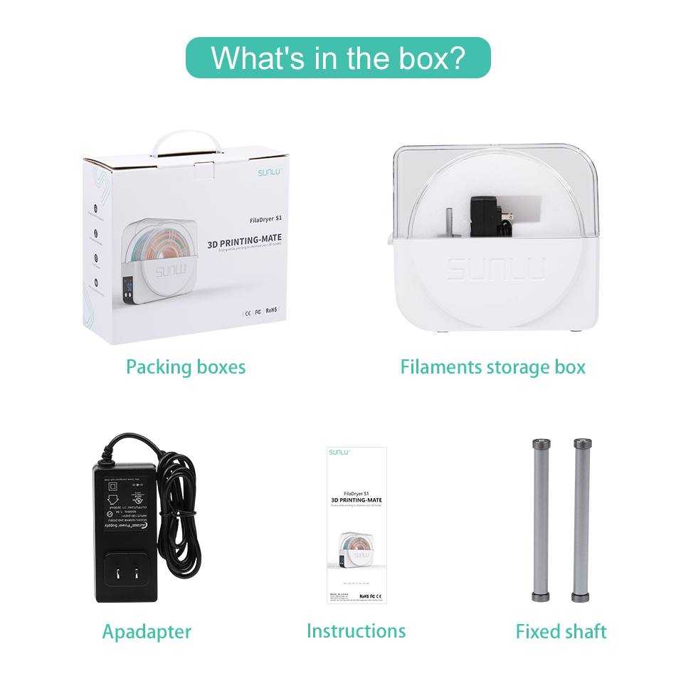 Sunlu s1 + caixa de secagem de filamento 3d, caixa de armazenamento de filamento de secagem, mantendo o suporte seco de filamento para impressão 3d, aquecimento rápido