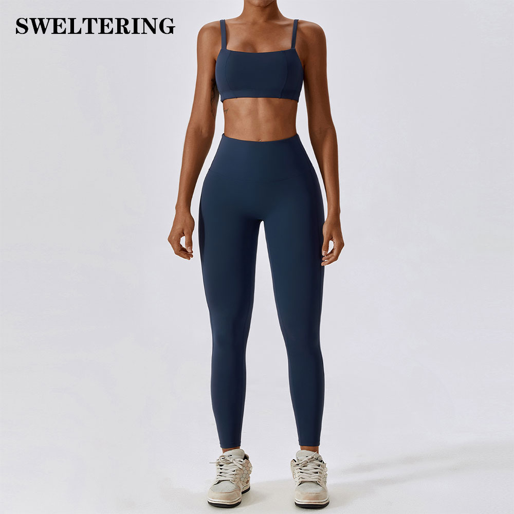 Conjunto de Yoga de 2 uds., conjuntos de entrenamiento de sensación desnuda, chándal para mujer, gimnasio, Push Up, Fitness, entrenamiento para correr, ropa deportiva, Sujetador deportivo, traje de mallas