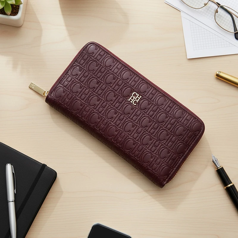 CH Women's Solid Colour Long Wallet Niche Design Fashion Simple Large Capacity Bag Luxury Temperament Vintage Classic Wallet