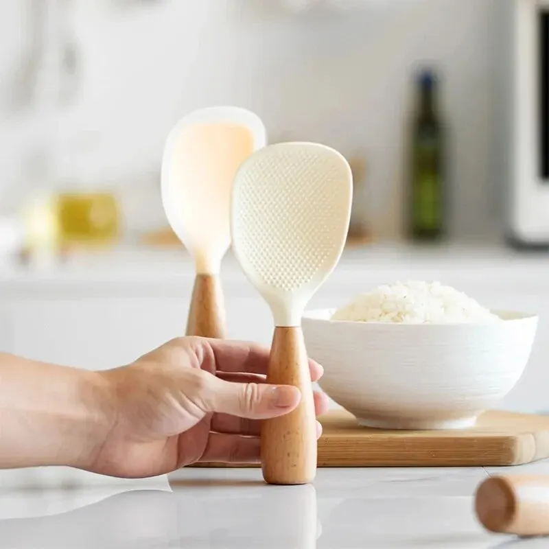 1 PC ช้อนซิลิโคน Non-Stick ทําอาหารช้อน Anti-scalding หม้อข้าวทนอุณหภูมิสูงช้อนทนทาน Gadgets ครัว