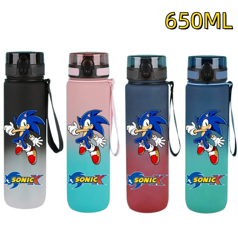 Nuevo Sonic Hedgehog deportes al aire libre 650ML gran capacidad dibujos animados portátil botella de agua de plástico taza para beber regalo de cumpleaños para estudiantes