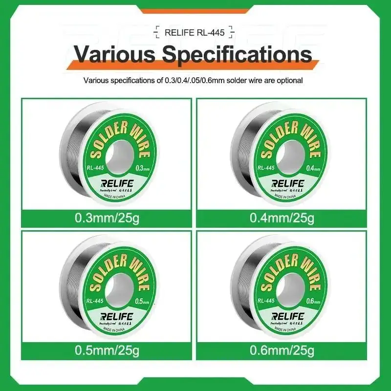 RELIFE RL-445 0.3/0.4/0.5/0.6mm High Purity Rosin Core Solder Wire for Mobile Phone Electronic Parts Repair Solder Wire Tool