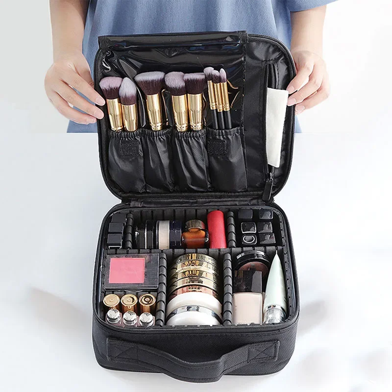 Nueva bolsa de maquillaje para mujer, viaje, impermeable, necesario, cepillo de belleza, herramienta de bordado, almacenamiento, estuche de cosméticos, caja de maquillaje profesional