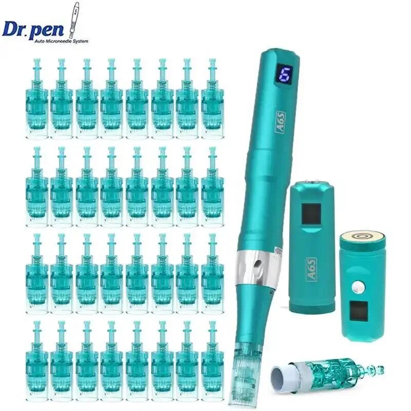 Dr ปากกา Ultima A6S Microneedling ปากกา Microneedle ไฟฟ้าไร้สาย Derma Auto ปากกา Skin Care เครื่องมือความงาม 32 ชิ้นตลับหมึก