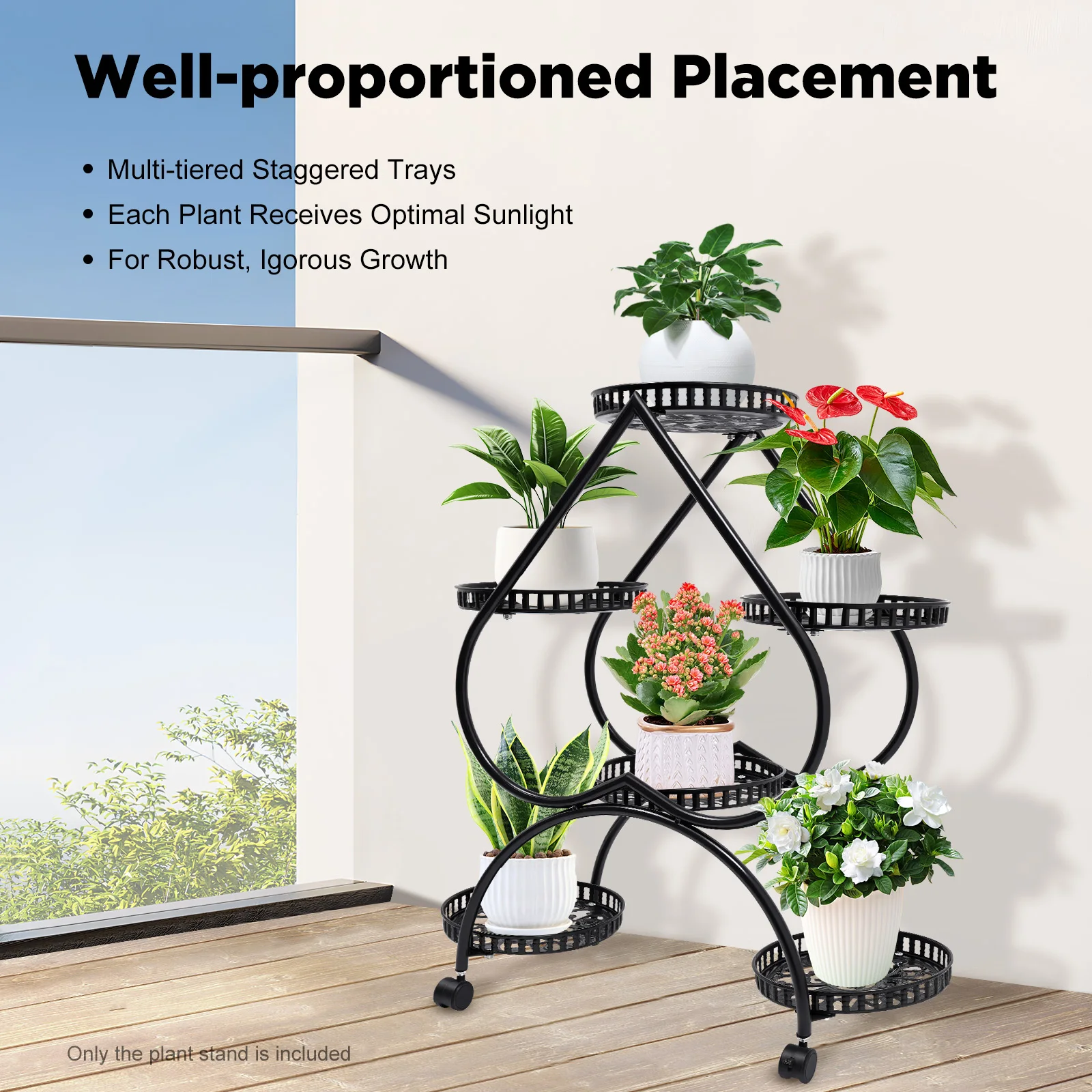 Herzförmiger Blumentopfständer – elegantes Design, 6 Tabletts für einfaches Pflanzen, versetztes Layout zur Verschönerung Ihres Weltraums