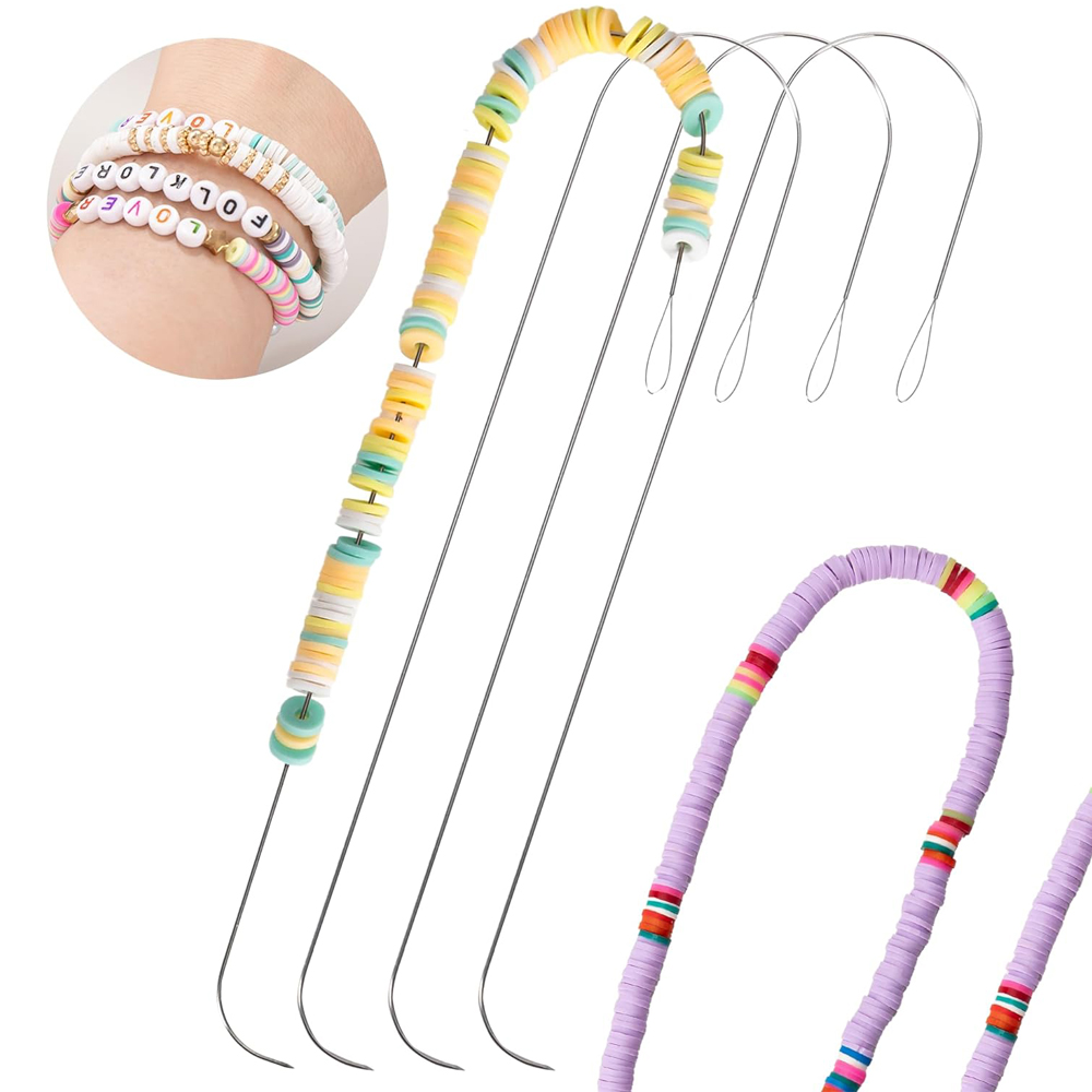 Grande Olho Curvo Beading Agulhas, Agulha Inoxidável Bead para Spinner Bead, Carregador Bead Agulhas para Fazer Jóias, 5.3 ", 4Pcs