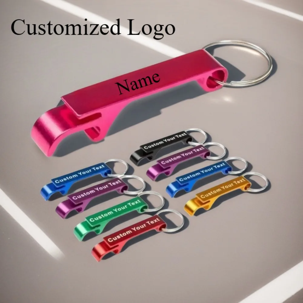 5 STKS Aangepast LOGO Naam Sleutelhanger Flesopener Bier Sleutelhanger Multifunctionele Laser Carving Sleutelhanger Keten Bar AD Multi Kleur Gift