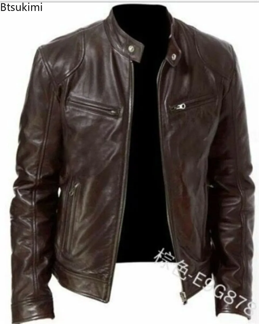 2025 leder Motorrad Jacke Männer Dünne Kurze Mantel Kragen PU Jacken Herbst Winter Winddicht Leder Mantel Blazer Männer Blazer 5XL