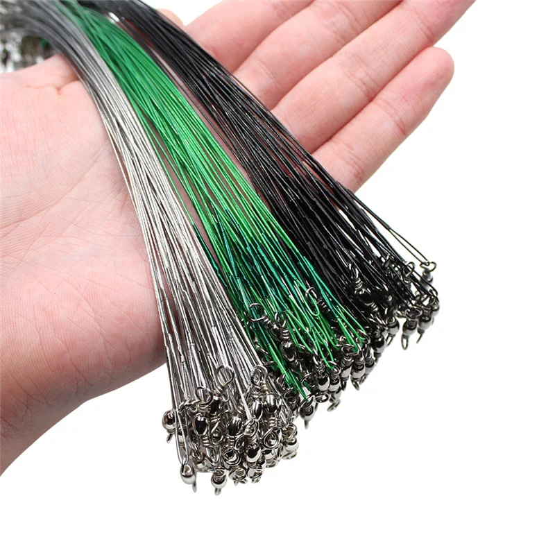 Aorace 20 piezas hilo de pescar de acero antimordida líder de alambre de acero con accesorio de pesca giratorio correa de núcleo de plomo alambre de pesca 15CM-50CM