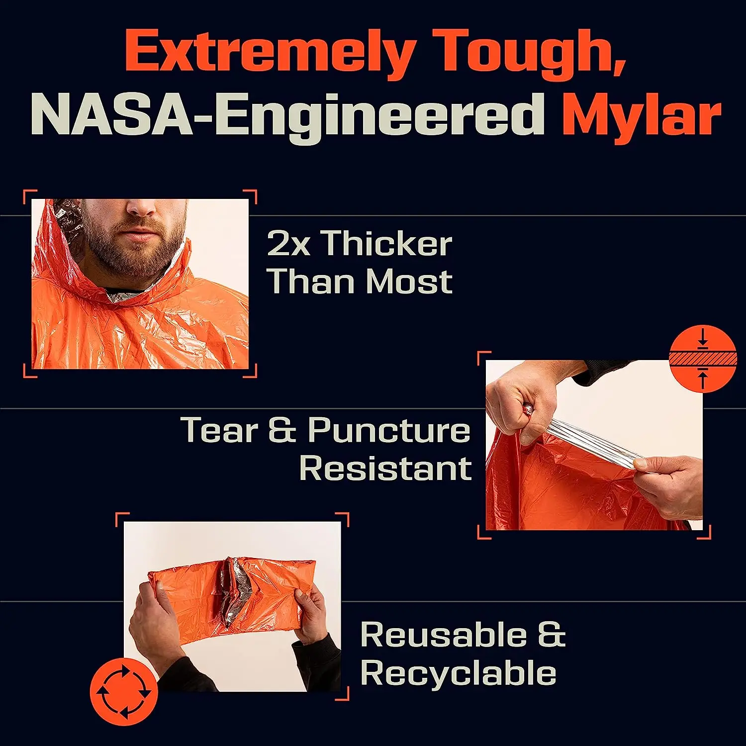 Poncho Life para sobrevivência de emergência, cobertor de chuva térmica, calor reflexivo, impermeável, para camping e caminhadas