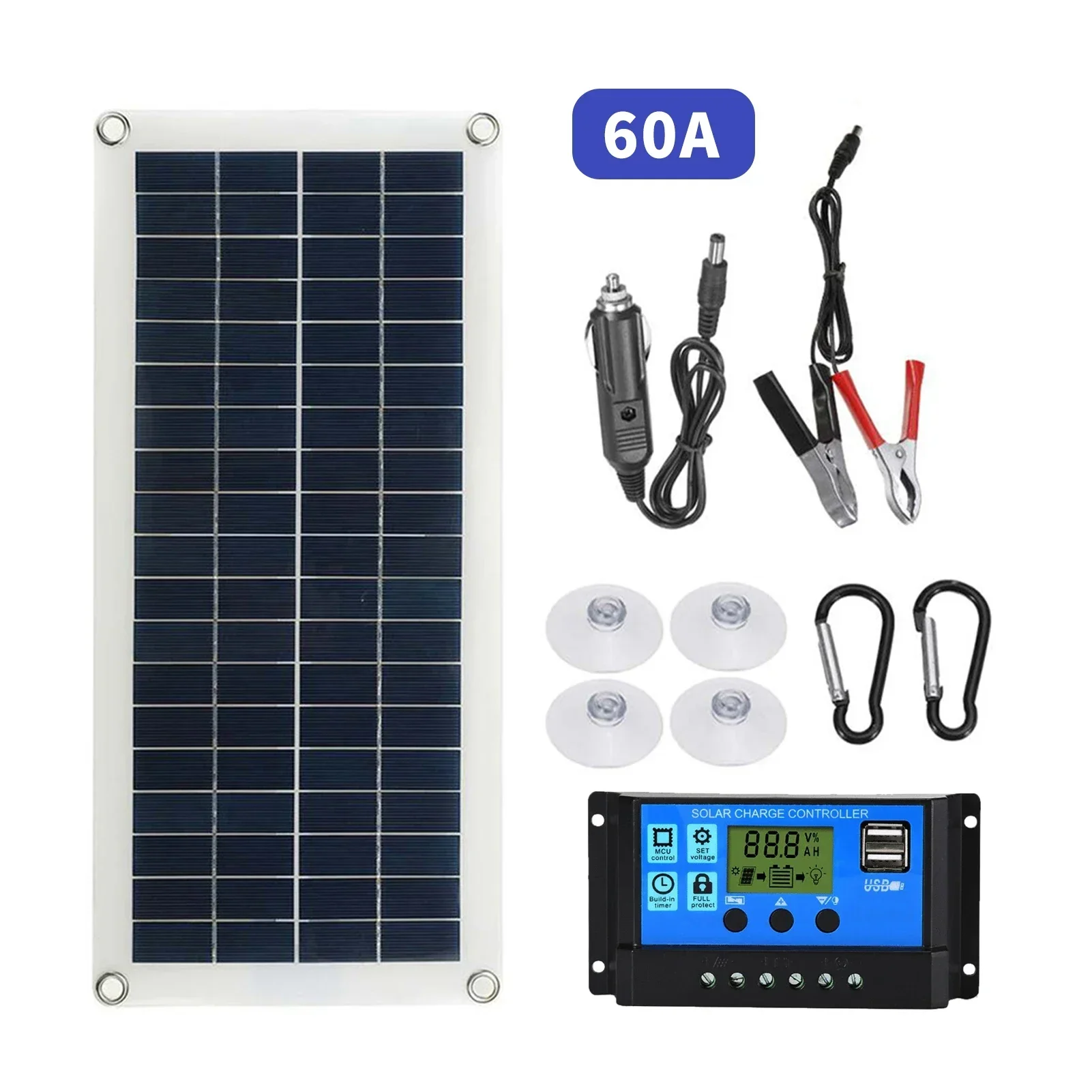 แผงพลังงานแสงอาทิตย์ 12V Solar Cell 60A Controller แผงพลังงานแสงอาทิตย์สําหรับโทรศัพท์ RV รถ MP3 PAD Charger กลางแจ้งแบตเตอรี่