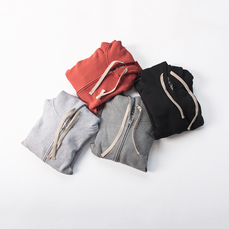 ヘビーウェイト 500 グラムループバックトレーナー純粋な綿無地フード付きジッパースポーツ帽子秋冬新着カジュアル若者のファッション