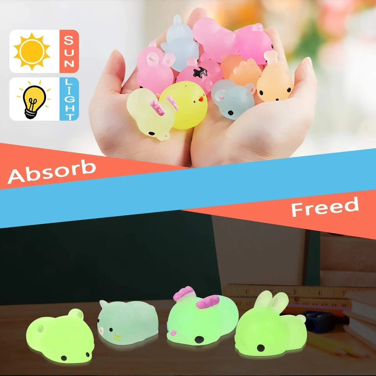 6/12/18 Pcs Luminous Mochi Squishies, Mochi Squishy สัตว์ความเครียดของเล่น, mini ความเครียดบรรเทาของเล่น Mochi สัตว์ของเล่น Kawaii