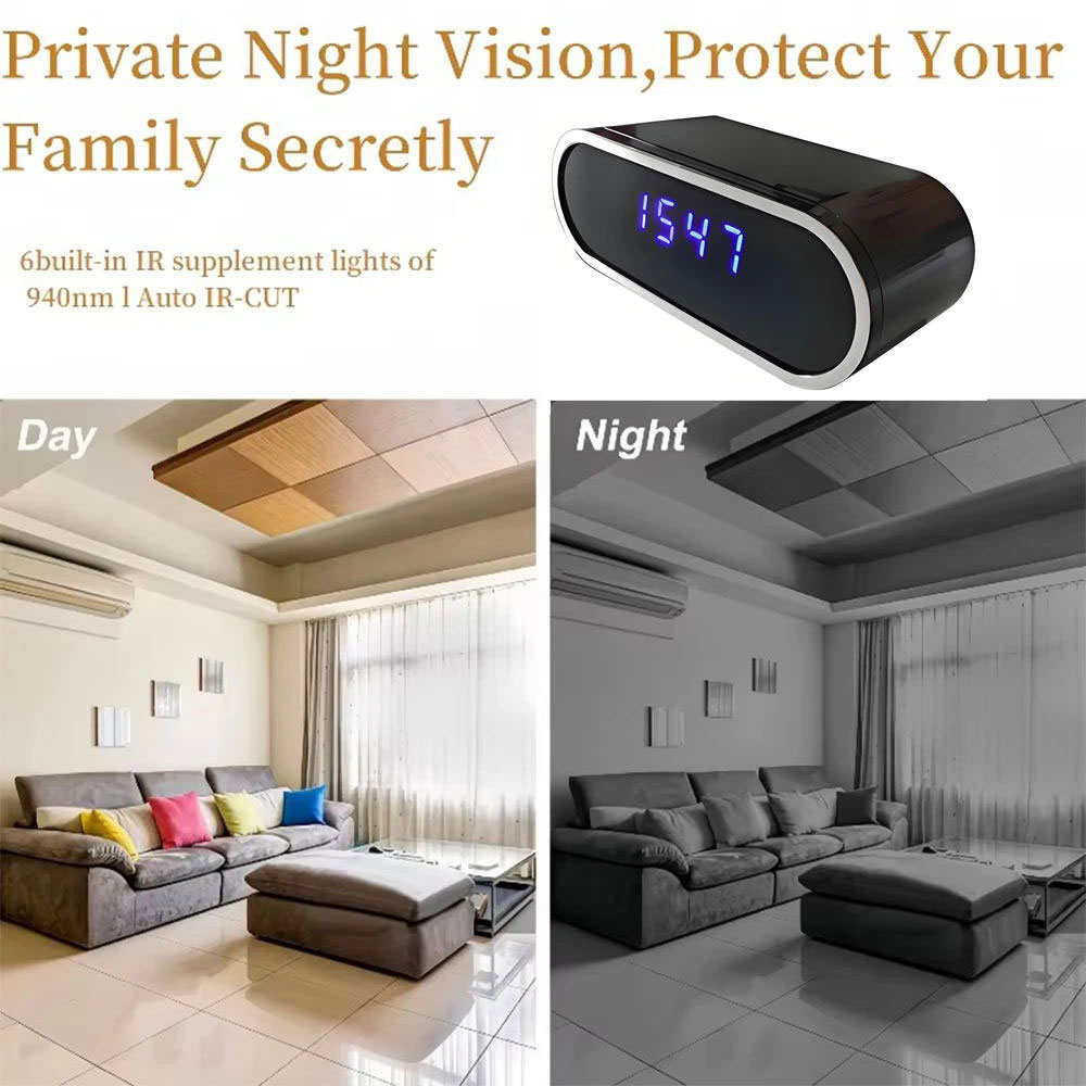 Mini Camera Clock Full HD Wireless Wifi Control Infrared Night Vision DVR Camera Home Monitoring Video