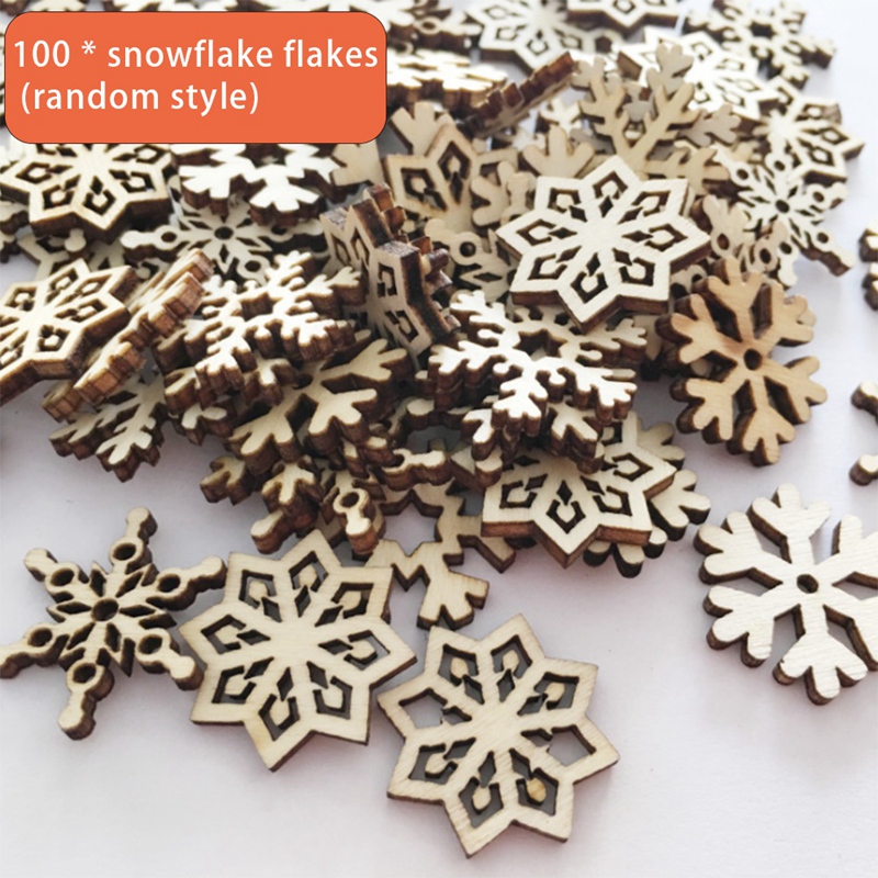 100Pcs Drewniane płatki śniegu Ozdoby wycięcia Ozdoby rzemieślnicze Niedokończone drewniane płatki śniegu Wiszące ozdoby