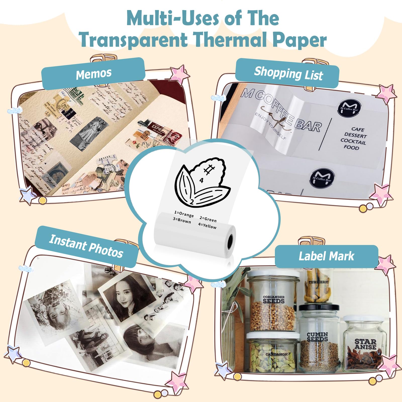 Transparent Adhesive Thermal Sticker Paper for M02/T02/M02s Sticky Photo Printer and 57mm Width Print Mini Pocket Printer Camera