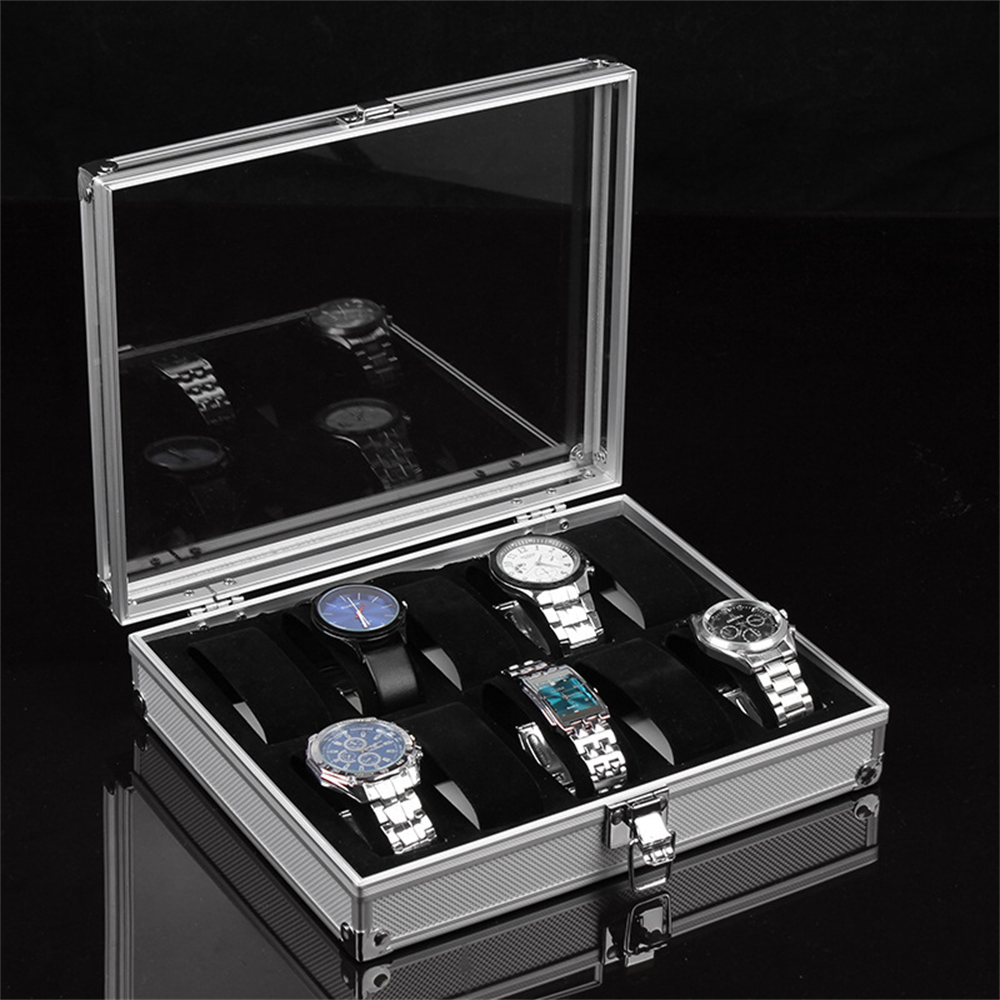 1pc Horloge Display Opbergdoos 6/12/24 Raster Sieraden Horloges Display Opbergdoos Vierkante Kast Suède binnen Rechthoek Horloge Houder