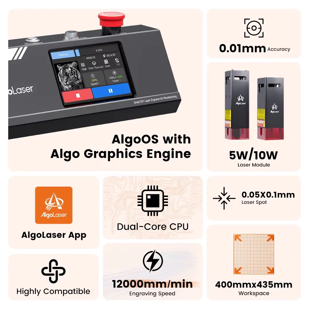 Algolaser KIT de bricolage MK2 10W graveur Laser pour débutant routeur Wifi 12000 mm/min Table travail du bois gravure Machine de découpe