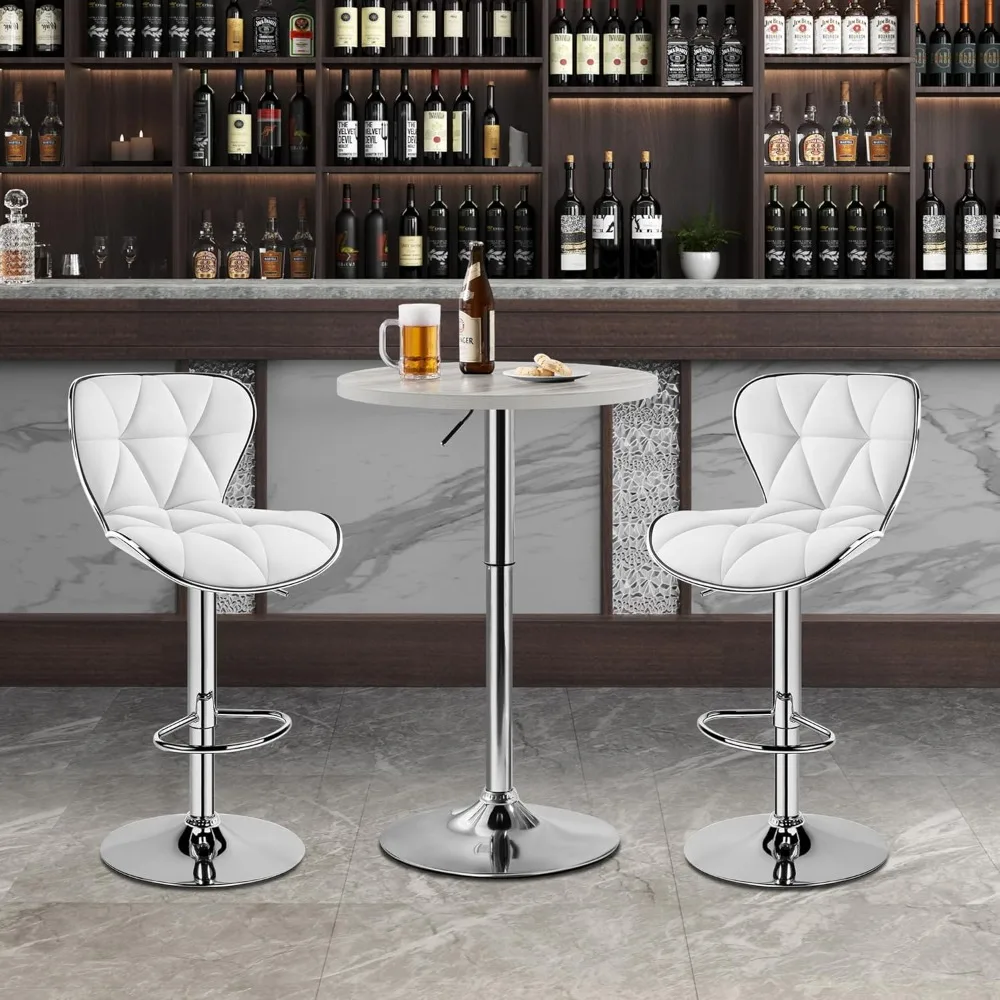 Round Bar Table, Adjustable Height and 360° Swivel Bar Tables, Cocktail Table with MDF Top, Silver Leg Base for Bar, Bistro