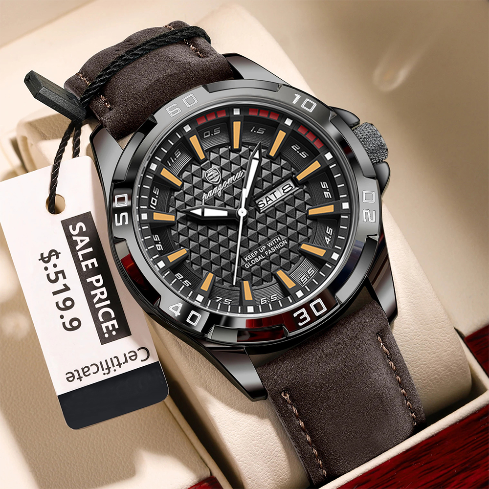 Marca PAAZOMU, relojes de cuarzo a la moda para hombre, correa de cuero para hombre, relojes de pulsera deportivos impermeables, reloj calendario, reloj Masculino