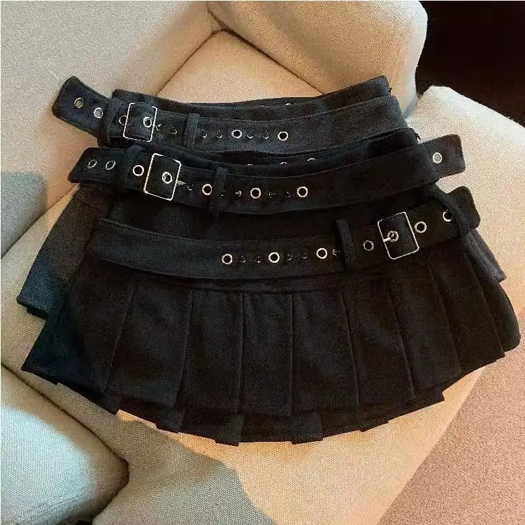 Falda plisada con doble cinturón para mujer, nuevo diseño de moda, Falda corta ajustada de cintura alta versátil de estilo coreano de verano