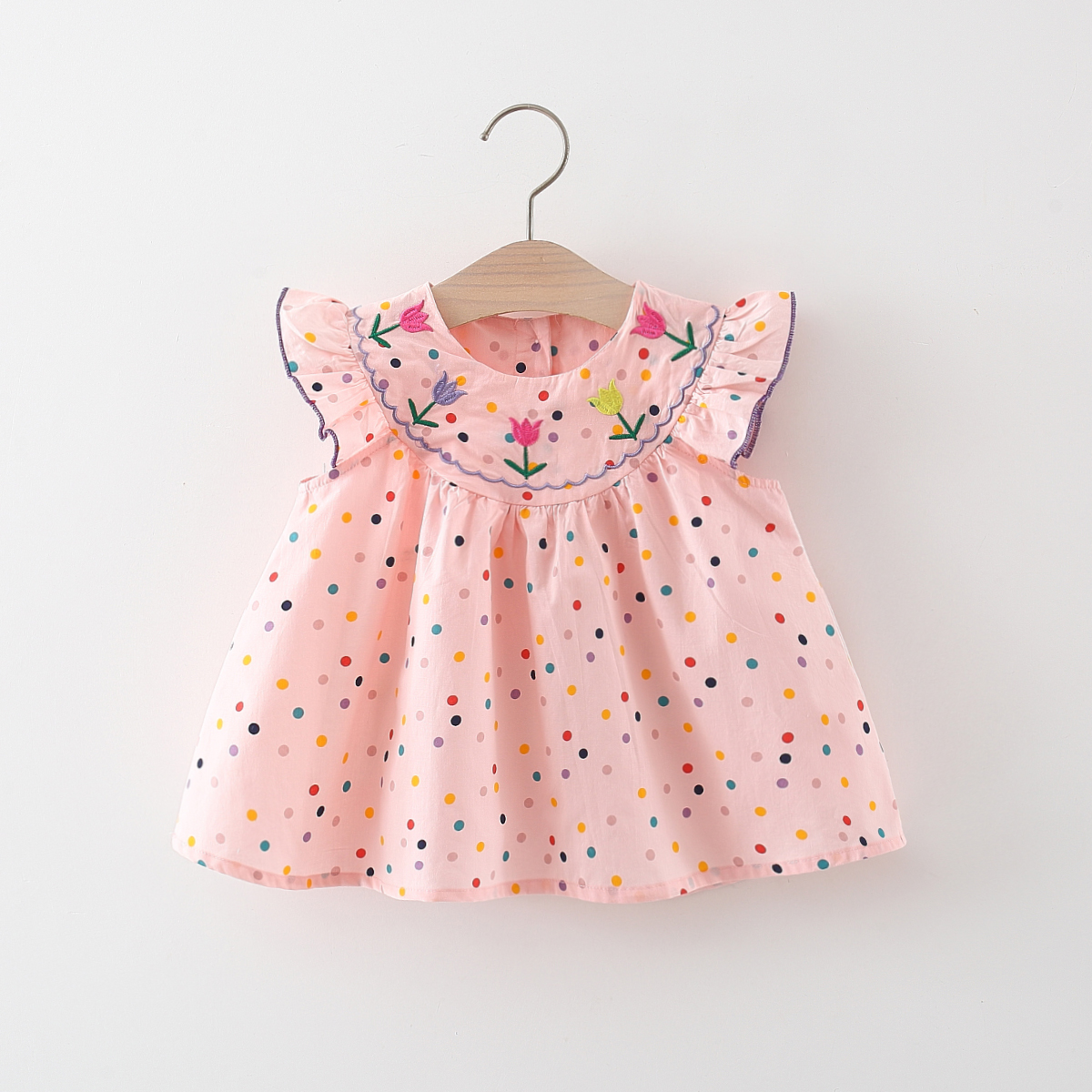 Robe bébé en coton broderie de fleurs robe bébé confortable robe imprimée à pois colorés