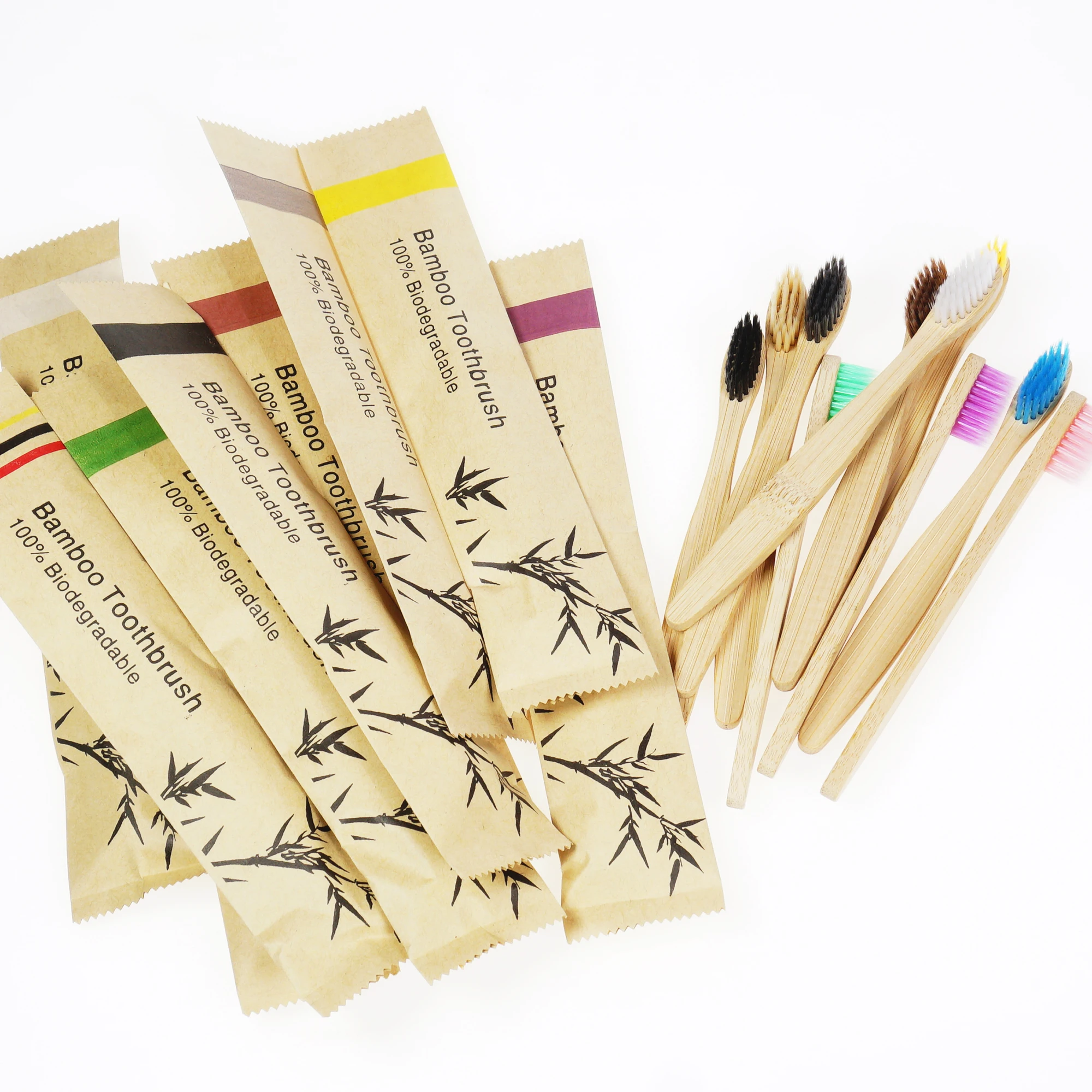 50 pezzi spazzolino da denti in bambù per bambini setole morbide spazzolini da denti ecologici senza plastica igiene orale spazzolino da denti in legno manico in bambù ecologico