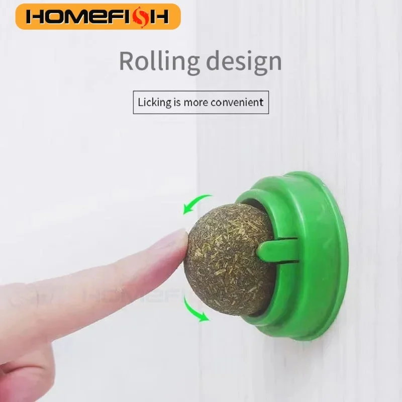 HOMEFISH Naturalny Kocimiętło dla Kota, Naklejane na Ścianę, Zabawka w Kształcie Kulki, Drapanie, Smakołyki, Zdrowe, Usuwają Kulki, Wspomagają Przysmakowanie, Trawa dla Kota, Przekąska