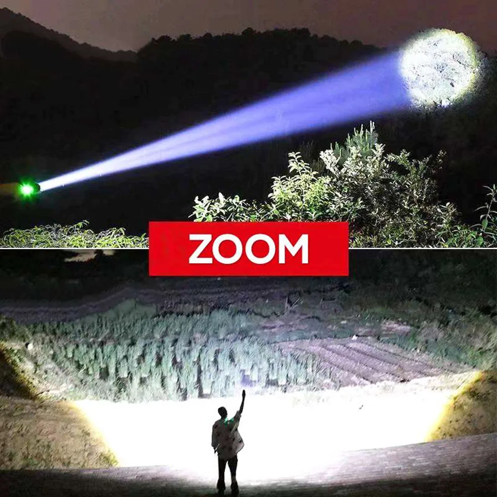 Linternas LED recargables portátiles, linterna táctica militar de alta potencia, lámpara con Zoom para acampar al aire libre y pescar