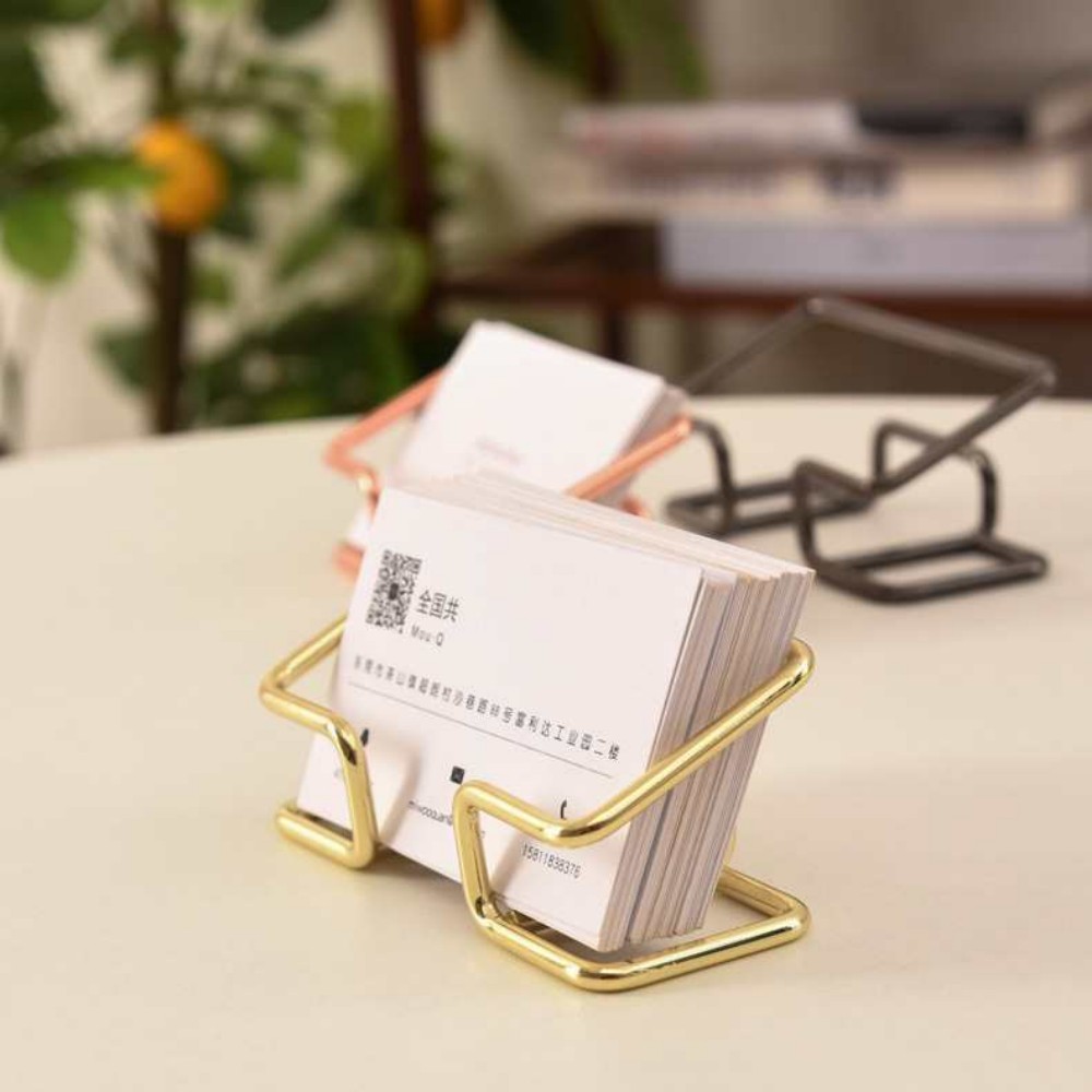 Soporte de tarjetas de visita de Metal dorado, soporte de escritorio, organizador de tarjetas, soporte de exhibición de tarjetas de visita de oficina, decorativo de escritorio de moda
