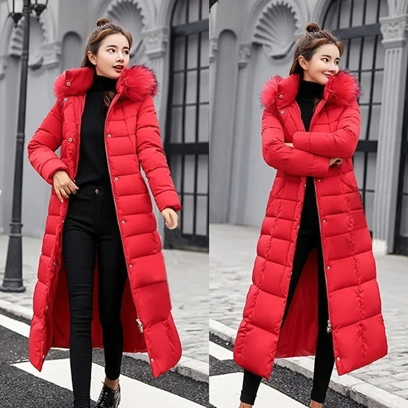 2023เสื้อแจ็คเก็ตฤดูหนาวใหม่ผู้หญิงแฟชั่นโบว์เข็มขัดFox Fur Collar Coatชุดยาวผู้หญิงเสื้อหนา