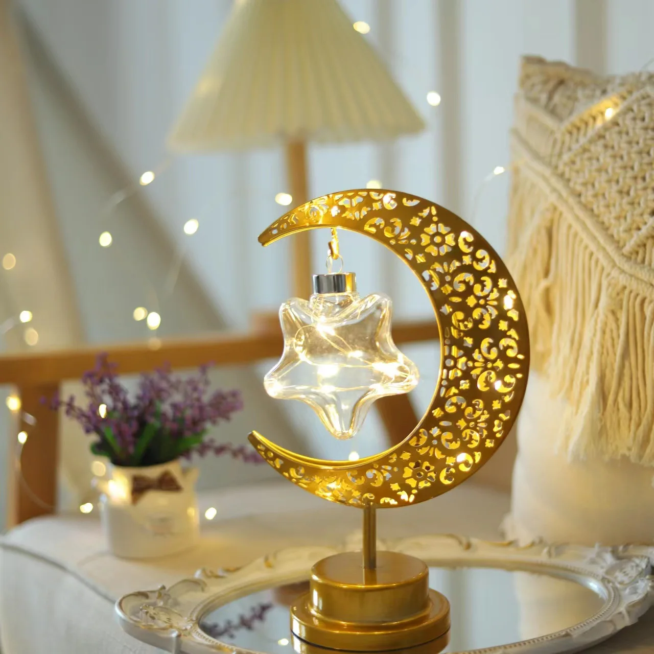 Ramadan Moon Led Light 2025 Eid Mubarak Decoration Metal Lamp for Home Room Ramadan Kareem Islamic Muslim Eid Al Adha Party Gift