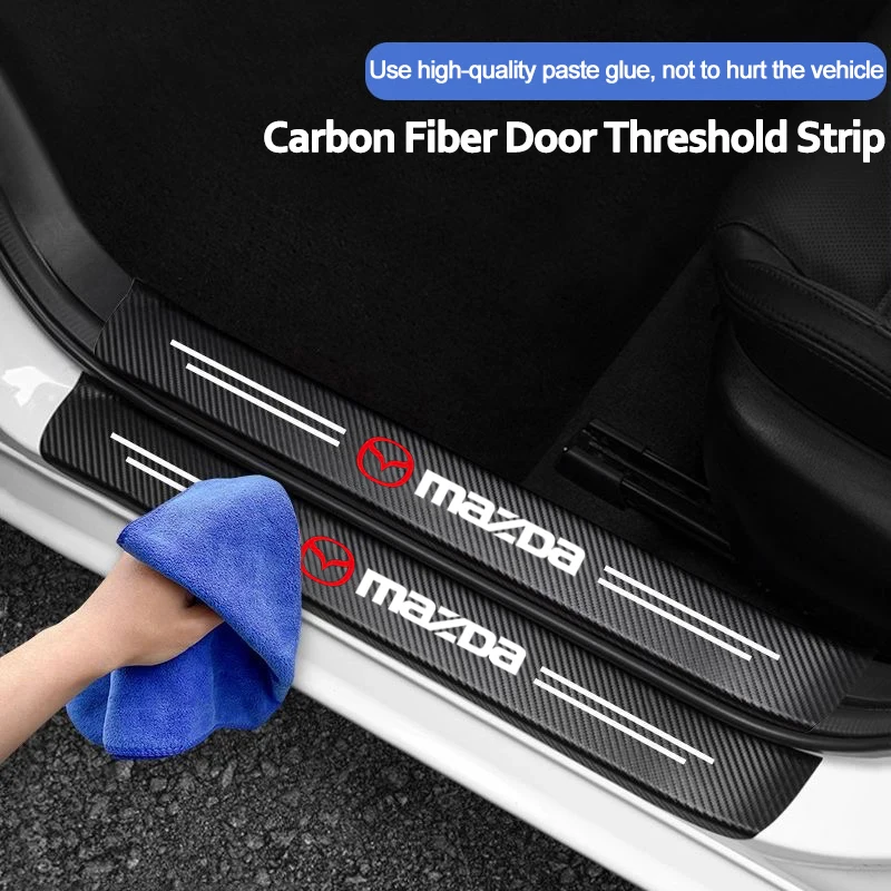 Pegatina de protección de umbral de puerta con logotipo de coche para Mazda 3, 6, CX5, 2, CX3, CX9, MX5, RX8, Axela, Demio, Atenza, MS, GJI, GH, BK, MP, CX30