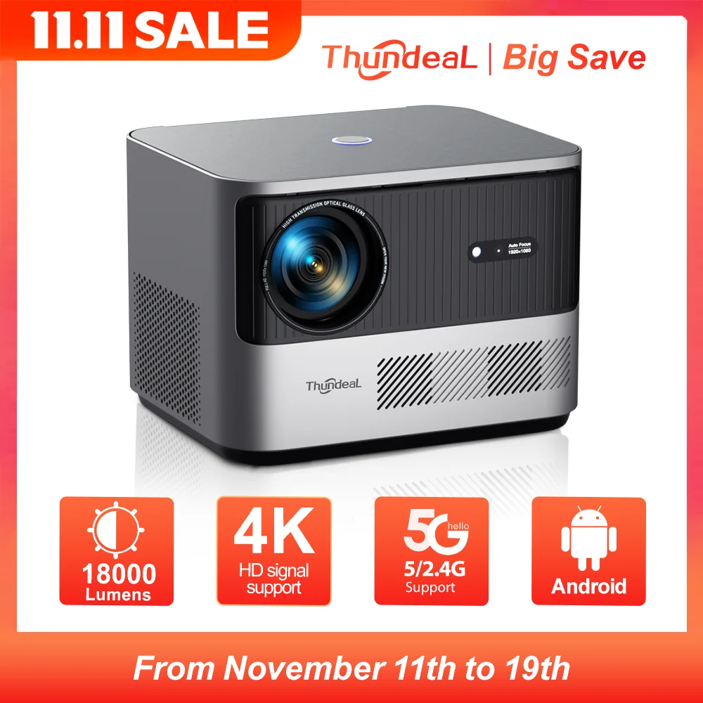 Проектор ThundeaL TDA6 Full HD, 1080P, 2K, 4K видео домашний кинотеатр с автофокусом 5G WiFi Andriod 9.0 OS проектор TDA6W Bluetooth 3D портативный проектор  1920*1080P 9000 люмен Полностью закрытая оптическая машина