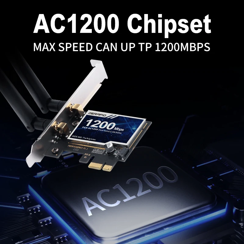 Беспроводной адаптер WiFi 5 AC1200 PCI-E Сетевой адаптер BT 4,0 двухдиапазонный 2,4G/5 ГГц 802.11AC Настольный ноутбук ПК для Windows 7/8/10/11