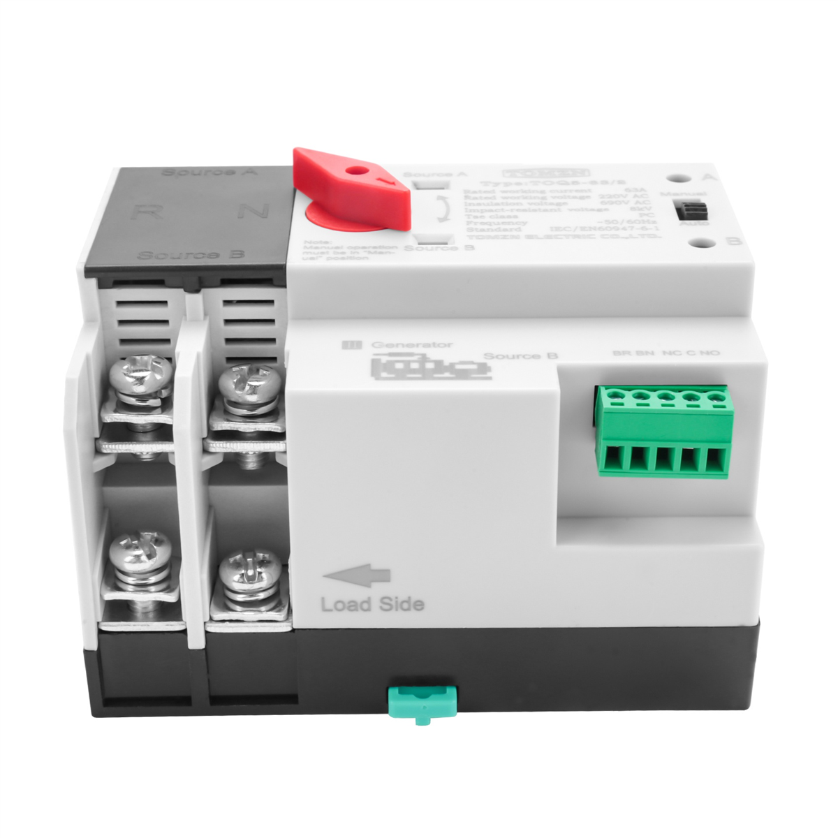 TOMZN Din Rail 2P ATS Dual Power Automatic Transfer Switch Electrical Selector Switches Uninterrupted Power 63A