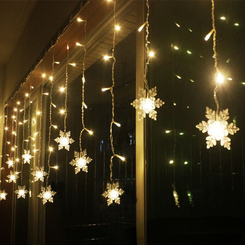 Guirnalda de luces navideñas, guirnalda de luces LED, copos de nieve, cortina de hadas intermitente, luz para vacaciones, boda, fiesta, decoración de Año Nuevo
