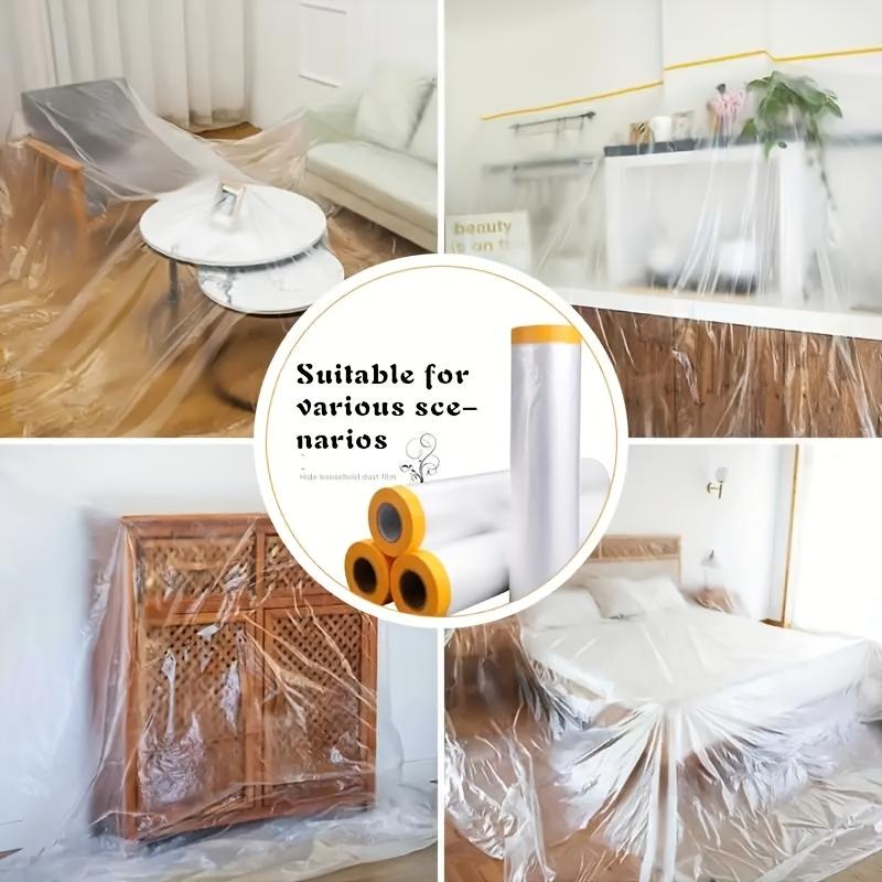 Película de proteção à prova de poeira para móveis, 12m, autoadesiva, plástico, filme de mascaramento, reparo de beleza de carro, decoração de parede, capa de pintura