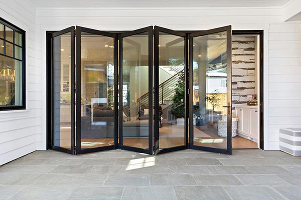 Customized Folding Door, Black Thermal Break Aluminum Folding Door Bifolding Patio Glass Door
