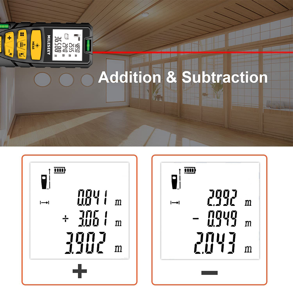 MILESEEY Laser tape measure S2 40M 60M 80M 100M 120M Laser Rangefinder, Trenas a Laser with Multi Measurement Function