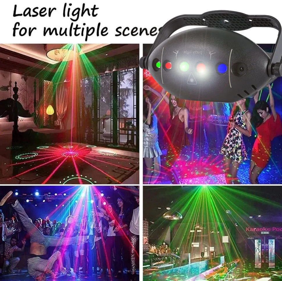 ไฟดิสโก้ RGB สำหรับเวทีดีเจปาร์ตี้ไฟไฟเครื่องฉายแสงเลเซอร์แสงแฟลชเที่ยวกลางคืนตกแต่งบ้านวันหยุดโคมไฟงานปาร์ตี้